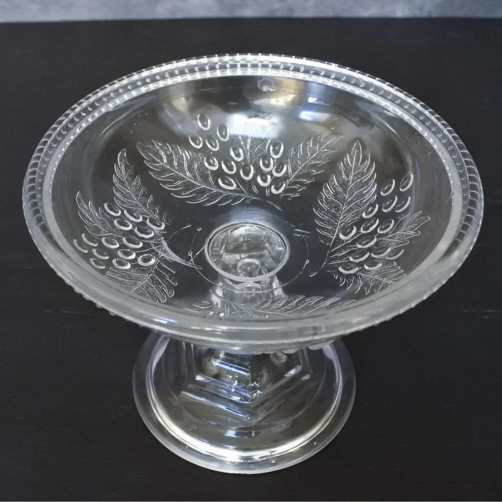 Antique 1870s McKee & Bros American Pressed Glass Barberry Covered Tall Compote